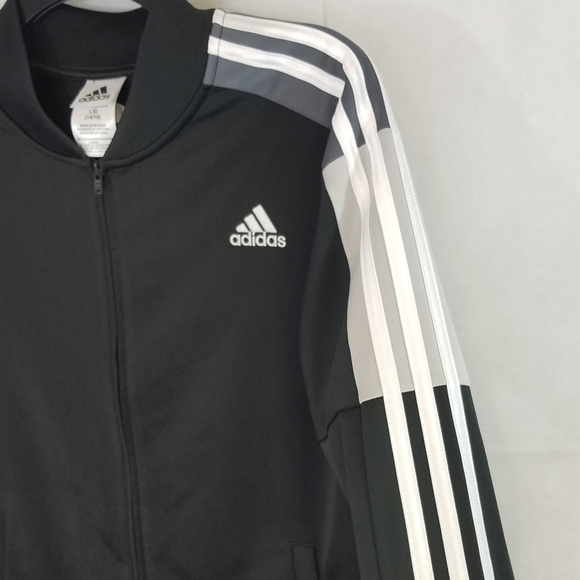 ADIDAS Kids Track Jacket Black & Gray White size Large NEW - Picture 4 of 10